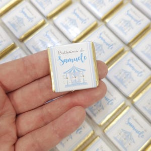 segnaposto CIOCCOLATINI giostra CAROSELLO e cavalli, nascita, battesimo, compleanno, comunione, cresima, personalizzati, idea bomboniera blu