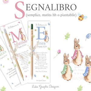Segnalibro Coniglio peter rabbit, nascita, battesimo, comunione, segnaposto, idea regalo, bomboniera, matita piantabile, cioccolatini