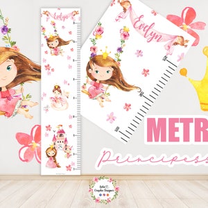 METRO CRESCITA PRINCIPESSA e fate, decorazione camera bambina, regalo compleanno, quadretto nascita, arcobaleno, unicorno, fattoria, sole