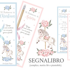 Segnalibri CAROSELLO, nascita, compleanno, battesimo, comunione, cresima, matita piantabile, bomboniera, cioccolatini segnaposto, bambini