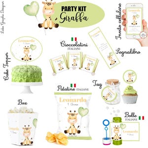 PARTY KIT GIRAFFA, nascita, compleanno, battesimo, comunione, cresima, bambini, cioccolatini, segnalibri, invito social, orsetto, savana