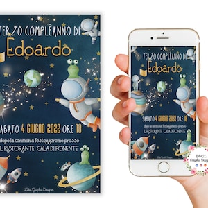 Invito digitale festa ASTRONAUTA nello SPAZIO, nascita, battesimo, compleanno, 3 anni, 4 anni, Bambino, party kit astronauta, stelle, luna