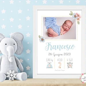 QUADRETTO nascita con foto, idea ragalo neonato, bambino e bambina, battesimo, regalo compleanno, personalizzabile, orsetto, animali bosco
