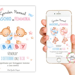 Invito digitale gender reveal italiano, maschio o femmina, baby shower, Nascita, party kit, baby shower, gender reveal giochi