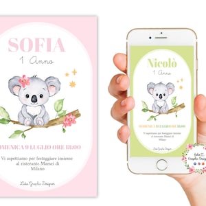 Invito FESTA compleanno KOALA, battesimo, party kit koala, 1 anno, 2 anni, 3 anni, bambino, battesimo, comunione, segnalibri, cioccolatini