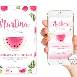Invito digitale COCOMERO, festa compleanno bambini, fragole, ciliegie,  party kit, Nascita, Battesimo, compleanno, 3 anni, 4 anni, 5 anni