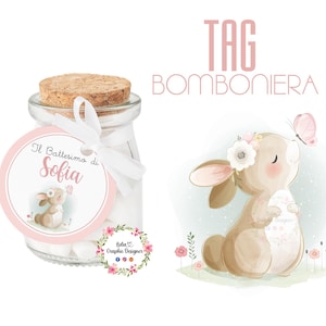 TAG BOMBONIERA CONIGLIETTO e farfalle, nascita, battesimo, compleanno, cioccolatini, segnalibro, scatoline confetti, party kit bambina, rosa