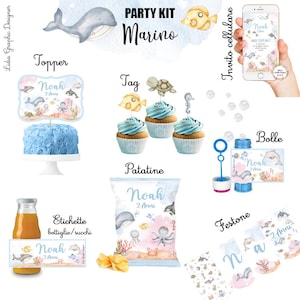 PARTY KIT in fondo al MARE, animali marini, compleanno, pesci, 3 anni, 4 anni, battesimo, bomboniere, cioccolatini, segnalibro, invito