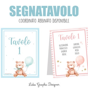 SEGNATAVOLO ORSETTO palloncini, segnaposti personalizzati, nascita, battesimo, compleanno, comunione, cresima, party kit, cioccolatini, menù