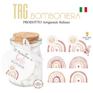 Bigliettino bomboniera ARCOBALENO e sole, nascita, battesimo, comunione, cresima, segnalibro, scatoline porta confetti, cioccolatini, rosa