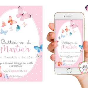 Invito digitale FARFALLE, battesimo bambina, compleanno, comunione, cresima, nascita, 1 anno, 2 anni, party kit farfalle, cioccolatini, tag
