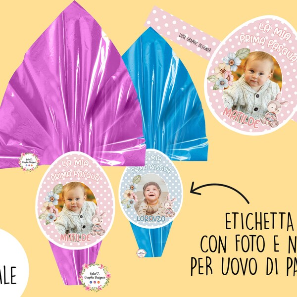 ETICHETTA uovo di pasqua personalizzata con foto e nome, file digitale, pasqua decorazioni, Cioccolatini personalizzati, battesimo, tag