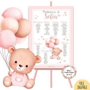 TABLEAU orsetto con palloncini, nascita, battesimo, compleanno, segnatavolo, segnaposto, cioccolatini, 1 anno, 2 anni, bambino, party kit,