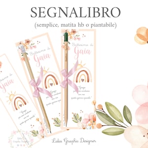 Segnalibri ARCOBALENO bho e fiori, matita piantabile, battesimo, nascita, comunione, cresima, segnaposto, idea regalo, bomboniera, bambini
