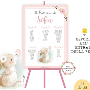 TABLEAU CONIGLIETTO rosa, nascita, battesimo, compleanno, segnaposto, party kit, allestimento, menù, segnatavolo, segnaposto, cioccolatini
