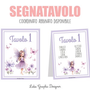 SEGNATAVOLO fata del bosco e farfalle, battesimo, compleanno, comunione, cresima, party kit, cioccolatini segnaposto, tableau fatine, menù