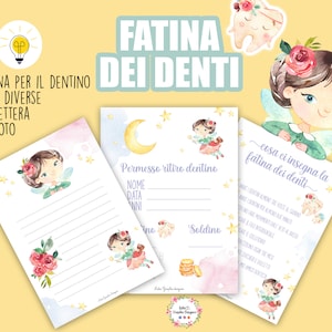 Lettera della Fatina dei denti da latte, regalo della fatina, certificato, filastrocca fata dei dentini, scatola porta dente, fai da te,