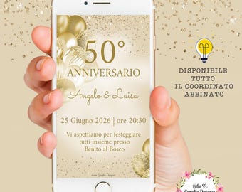 INVITO digitale ANNIVERSARIO MATRIMONIO oro e argento, nozze d'oro, nozze d'argento eleganti, 20 anni, 25 anni, 30 anni, 40 anni, 50 anni