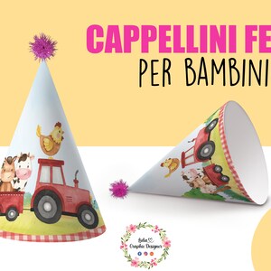 CAPPELLINI di carta, FATTORIA, festa di Compleanno, Bambini, allestimento festa, party kit fattoria, animali, libro da colorare, pastelli