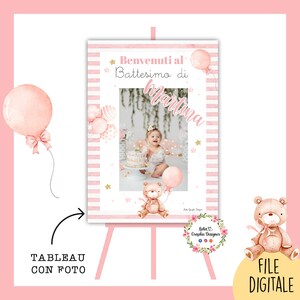 TABLEAU ELEFANTE con FOTO, bambina, neonato, battesimo, compleanno, comunione, cresima, bambina, party kit, cioccolatini, allestimento festa