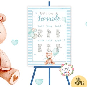 TABLEAU orsetto, battesimo, compleanno, comunione, cresima, segnatavolo, segnaposto