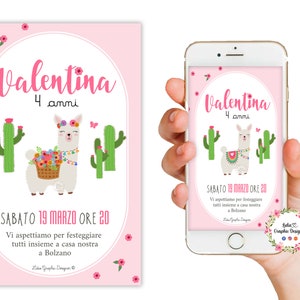 Invito digitale ALPACA, nascita, battesimo, compleanno, cresima, party kit alpaca, lama, party kit fiori, cioccolatini, segnalibri, festa