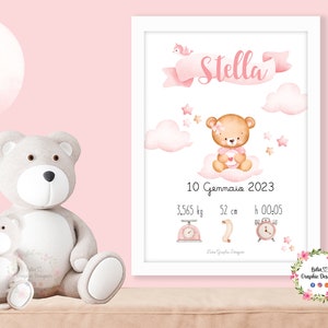 Quadretto nascita Orsetto con palloncino, quadretto bambina, idea regalo nascita per bambino e bambina, battesimo, 1 anno, fiocco nascita