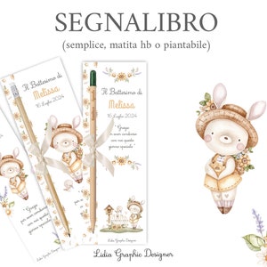Segnalibro CONIGLIO e FIORI, nascita, battesimo, comunione, segnaposto, idea regalo, bomboniera matita piantabile, cioccolatini, party kit