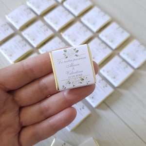 Cioccolatini segnaposto PROMESSA di MATRIMONIO, anniversario nozze, bomboniere, confetti, personalizzato, tema viaggio, fiori bianchi, 50