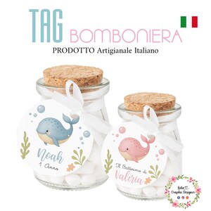 Bigliettino bomboniera BALENA nel mare, nascita, battesimo, comunione, cresima, bambino, segnalibro, scatoline porta confetti, cioccolatini