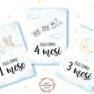 Carte PRIME TAPPE nascita animali con palloncini, idea regalo neonato, fiocco nascita, quadretto nascita, card compi mese, orsetto, cicogna