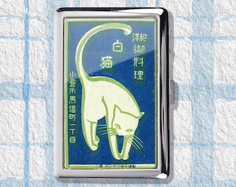 Pitillera de gato blanco Art Déco Vintage Metal Portajuntas Zigarettenetui Nouveau Style Caja de almacenamiento