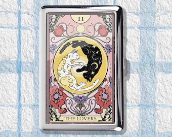 The lover Tarotkaart Sigarettenkoker Art Deco Vintage Metalen Gezamenlijke Houder Zigarettendoos Nouveau-stijl Opbergdoos