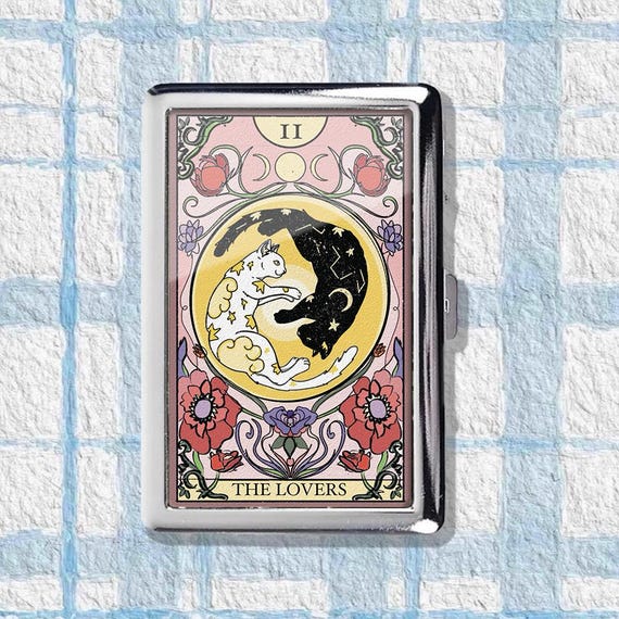 cigarette lovers The lover Tarot Card Cigarette Case Art Deco Vintage Metal Joint Holder  Zigarettenetui Nouveau Style Storage Box