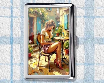 Afternoon Cozy Time Cigarette Case Art Deco Vintage Metal Joint Holder Zigarettenetui Nouveau Style Storage Box