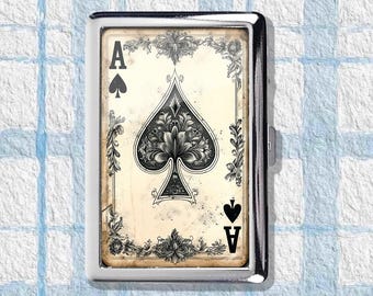 Poker Spade Ace Cigarette Case Art Deco Vintage Metal Joint Holder Zigarettenetui Nouveau Style Storage Box