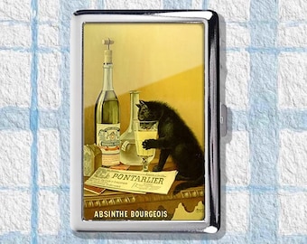 Etui na papierosy Absinthe Black Cat w stylu Art Deco, w stylu vintage, z metalowym uchwytem na papierosy, w stylu Nouveau