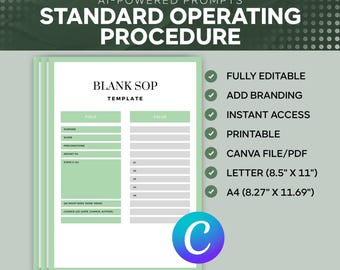 Editable Sop Canva Template, Standard Operating Procedure Workflow Document for Small Business, Startups, Nonprofits, Hr & Team Management