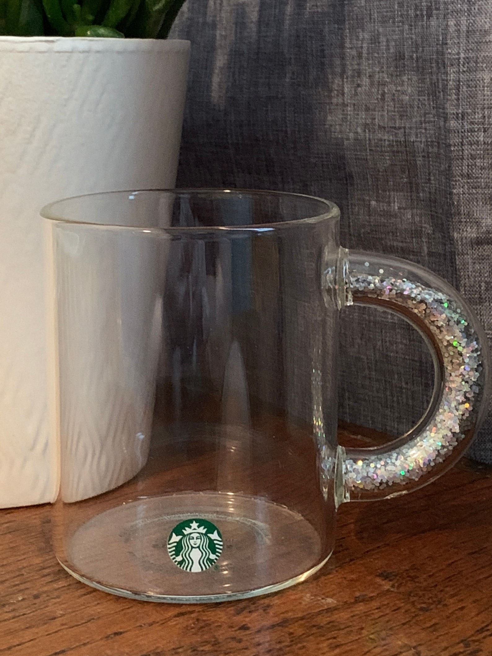 clear starbucks mug with glitter handle