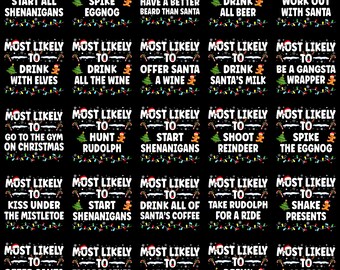 Most Likely To Family Christmas Pajamas PNG, Funny Matching Holiday Clipart, Sublimation Digital Download