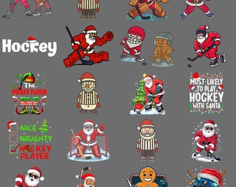 Santa Ice Hockey PNG – Vintage Funny Christmas Sports Clipart, Holiday Sublimation Digital Download
