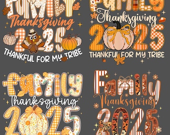 Family Thanksgiving 2025 PNG, Matching Pumpkin Retro Clipart, Thankful For My Tribe Sublimation Design, Digital Download