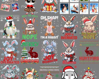 Rabbit Santa Hat Christmas Lights PNG, Cute Bunny Holiday Clipart, Sublimation Digital Download