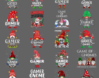 Gamer Gnome Family Christmas PNG – Funny Gaming Holiday Clipart, Xmas Sublimation Digital Download