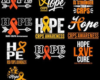Hope Is Stronger Than CRPS Awareness PNG, Orange Ribbon Rare Disease Clipart, Chronic Pain Warrior Support Design Sublimation Download