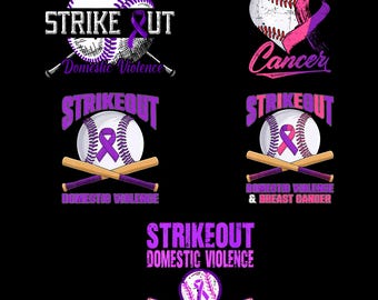 Strike Out Violence PNG – Domestic Violence Awareness Baseball Quote, Purple Ribbon October Sublimation Design