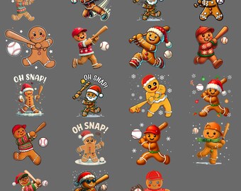 Galleta de jengibre jugando al béisbol navideña PNG – Clipart deportivo navideño divertido, sublimación de galletas de Papá Noel