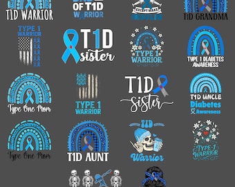 Diabetes Awareness PNG, Type 1 Diabetes Clipart, Diabetic Support Digital Download, Blue Ribbon Sublimation Design for Awareness Month