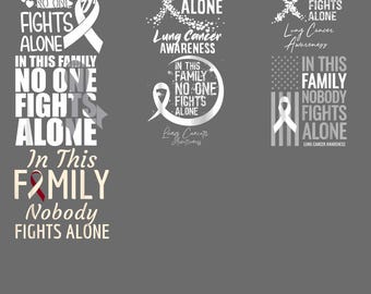 In This Family Nobody Fights Alone PNG - Lung Cancer Awareness White Ribbon Clipart, Sublimation Digital Download