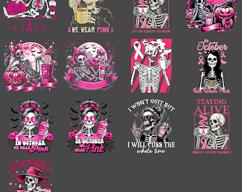 Skeleton Drinking Coffee PNG, Funny Pink Ribbon Breast Cancer Awareness Clipart, Sublimation Design, Digital Download